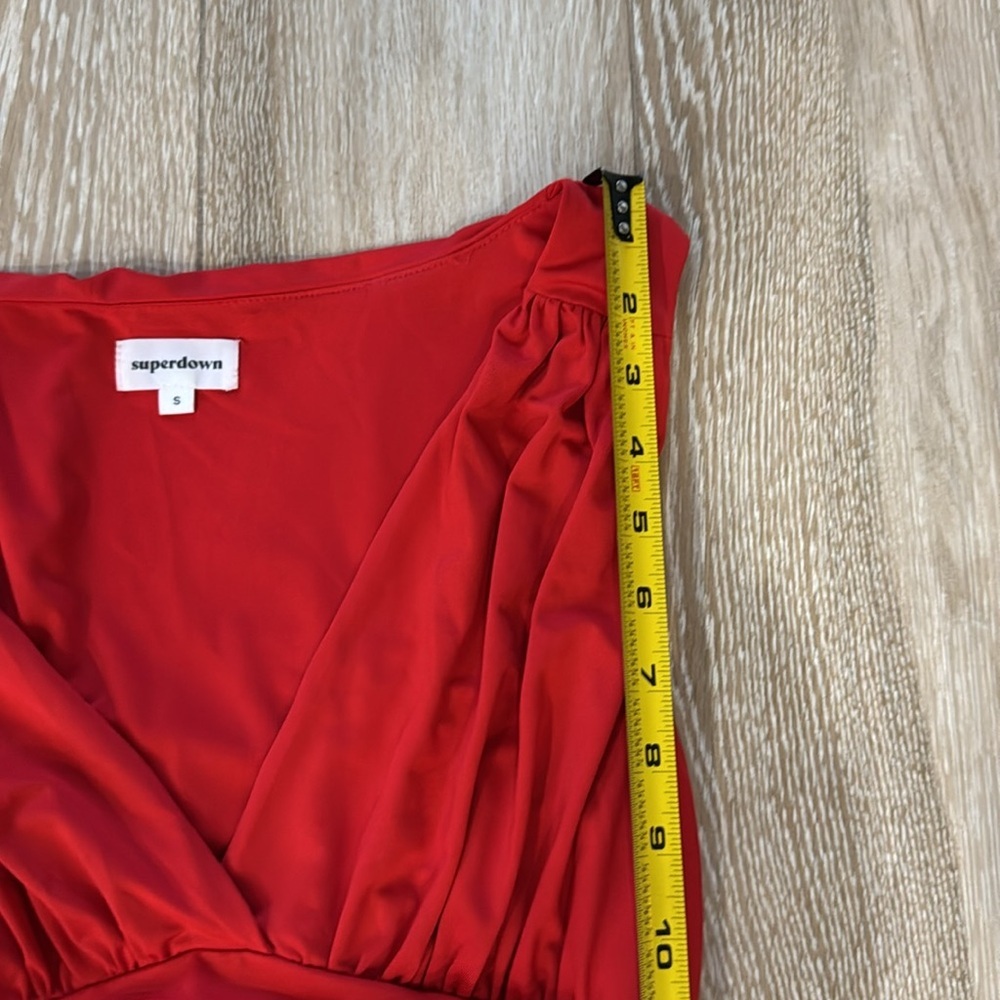 Superdown Farrah Red Ruched V-Neck Sleeveless Dress S - Picture 10 of 13